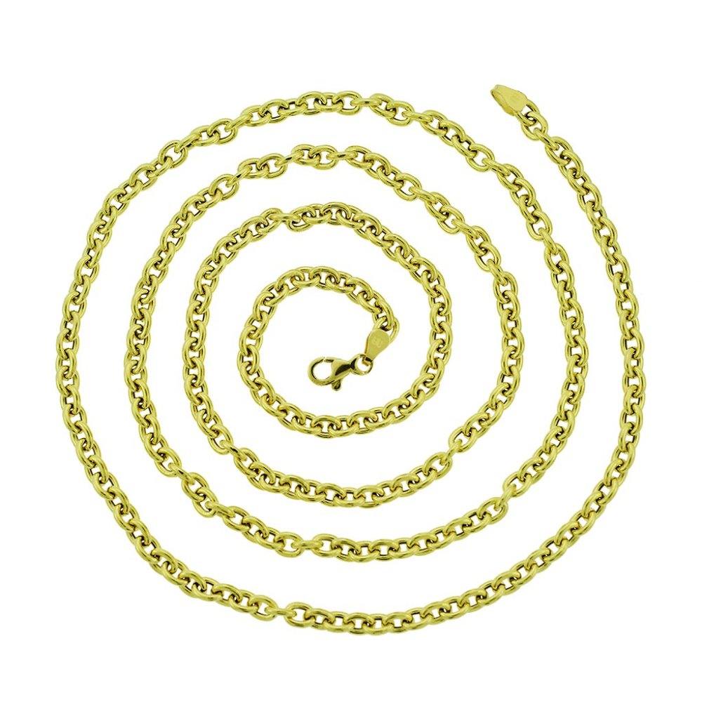 32" Cable Rolo Link Chain Necklace 18K Yellow Gold Made In Italy